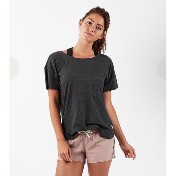 Vuori Tops - Vuori Lux Performance Tee Charcoal Heather Pocket Short Sleeve Size Small